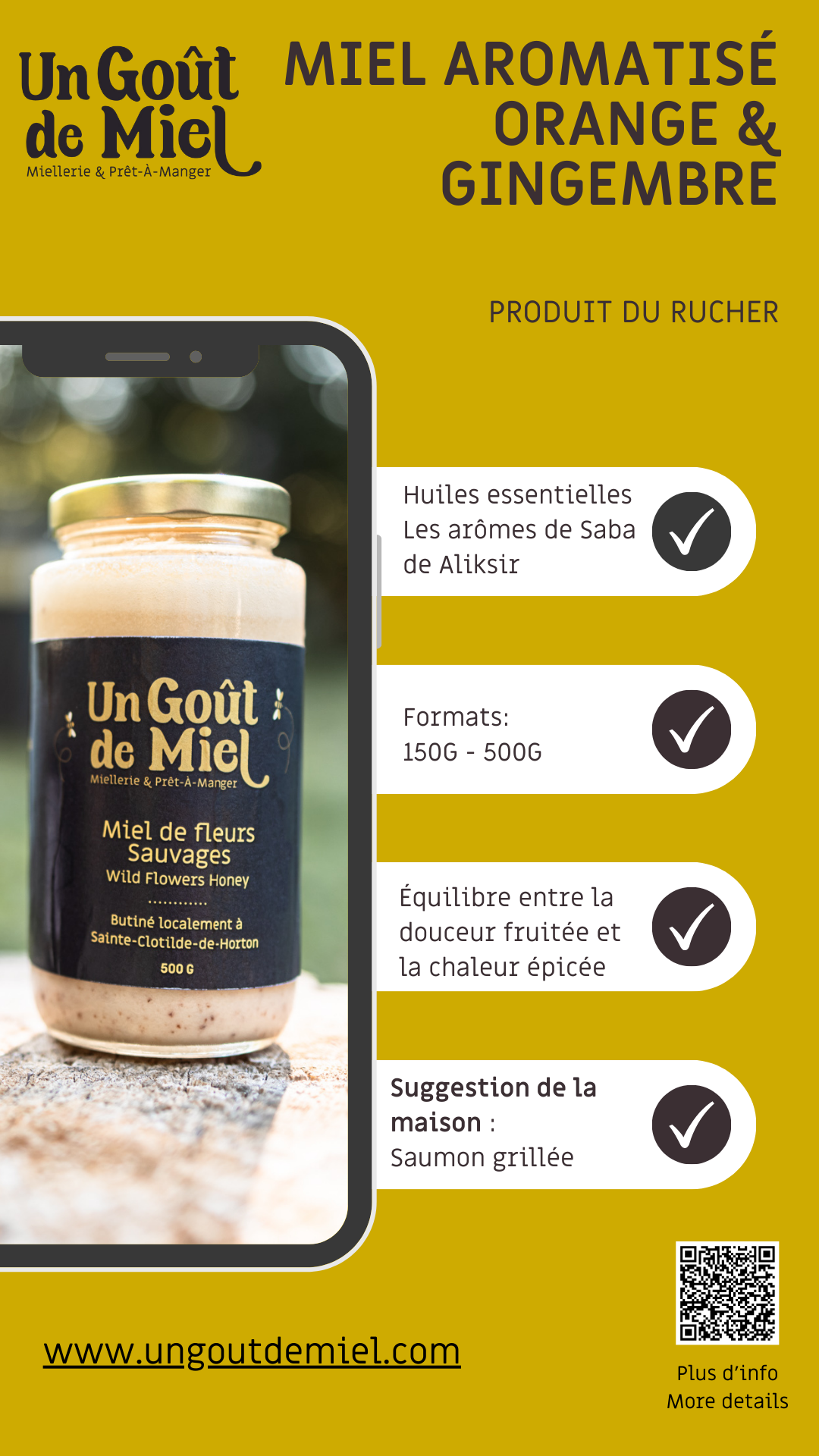 MIEL AROMATISÉ AUX HUILES ESSENTIELLES D'ORANGE ET DE GINGEMBRE