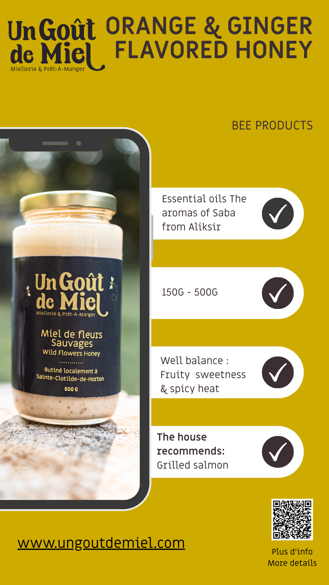 MIEL AROMATISÉ AUX HUILES ESSENTIELLES D'ORANGE ET DE GINGEMBRE